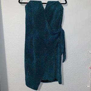 Blue Glittery Strapless Asymmetrical Dress!!